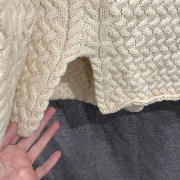 Aran Sweater Market Sweater Women Large Ivory Shawl Cardigan Ireland Virgin Wool - Picture 6 of 12